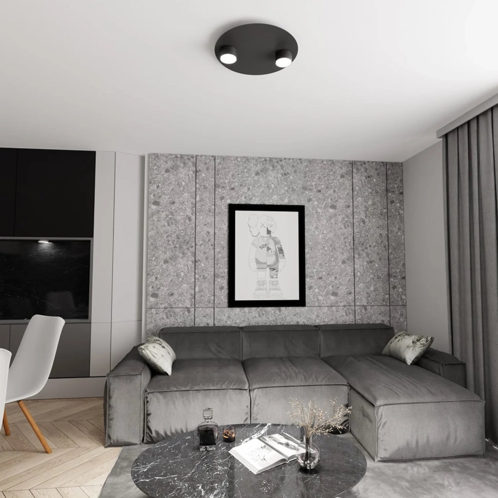 Plafoniera Moderna Dioniso Acciaio Nero 2 Luci Gx53 Ip20