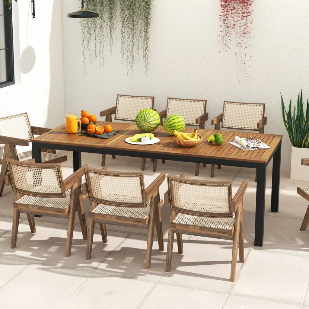 Tavolo da pranzo all'aperto per 8 persone, Tavolo da giardino in legno di acacia 200cm con foro per ombrellone-Tavoli da esterno