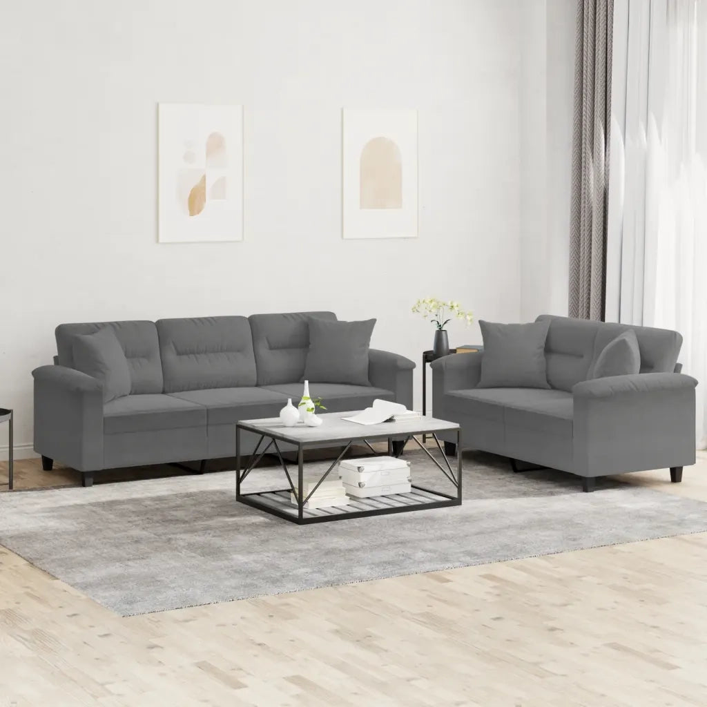 Set Divani 2 pz con Cuscini Grigio Scuro in Tessuto Microfibracod mxl 80789