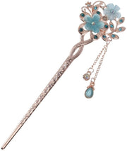 Accessori per capelli blu - decorazione con fiore di quarzo - spilla per capelli retro - multifunzionale - dimensioni 15 x 4,5 x 1 cm - accessorio per capelli