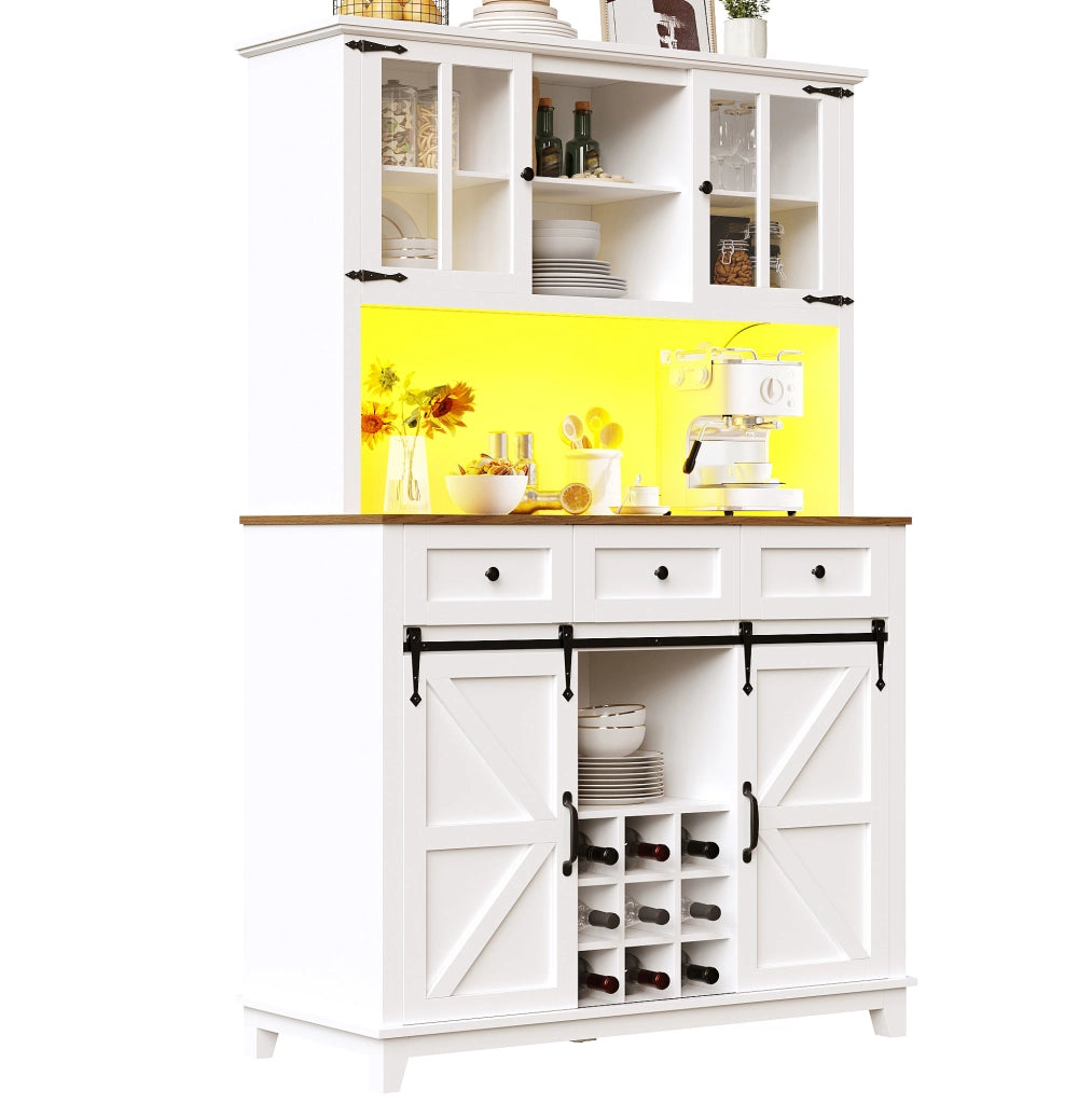 Credenza 105x38.4x180 cm con illuminazione LED; MDF; bianco