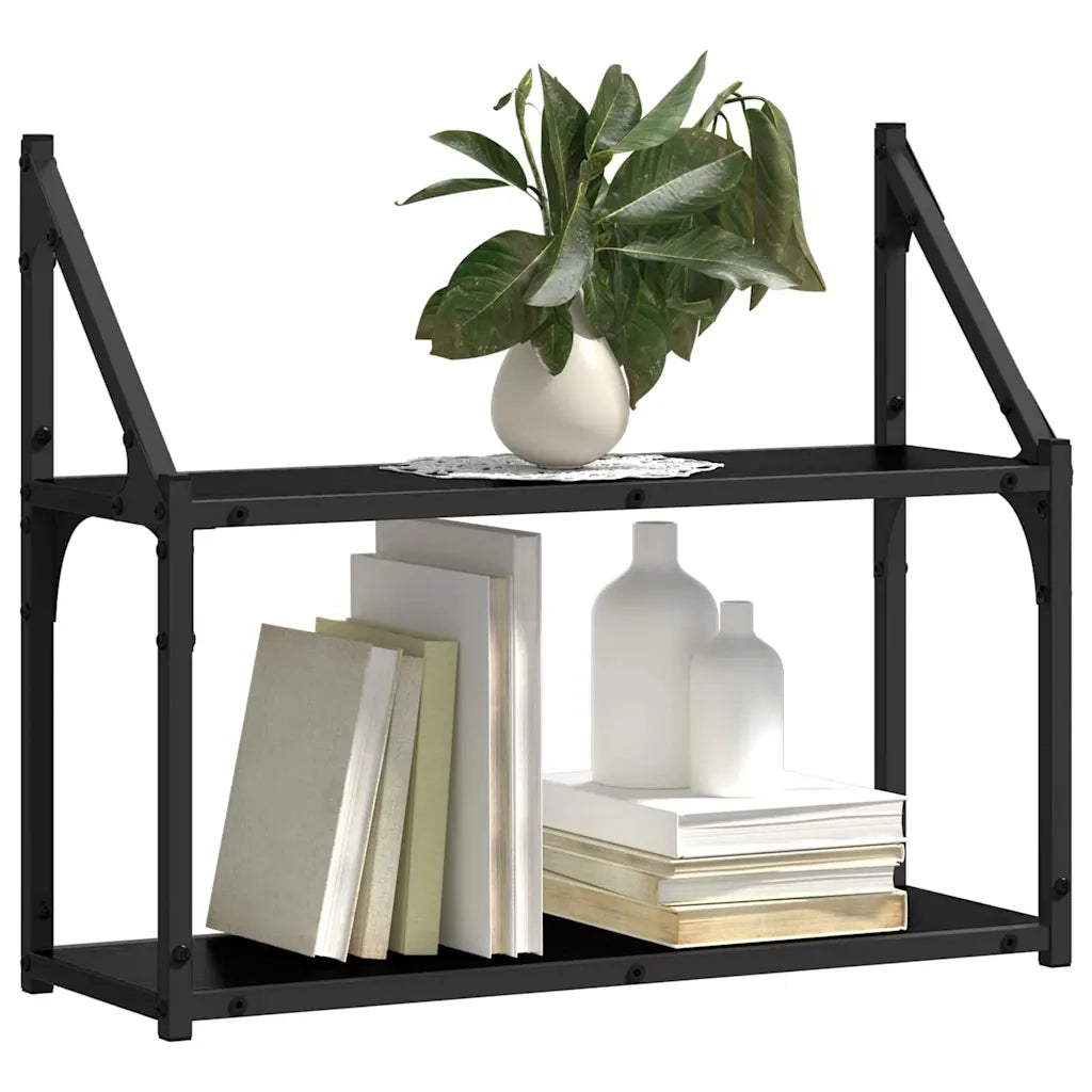 Scaffale da parete con lo scaffale Rovere nero 60 x 21 x 51 cm 883515