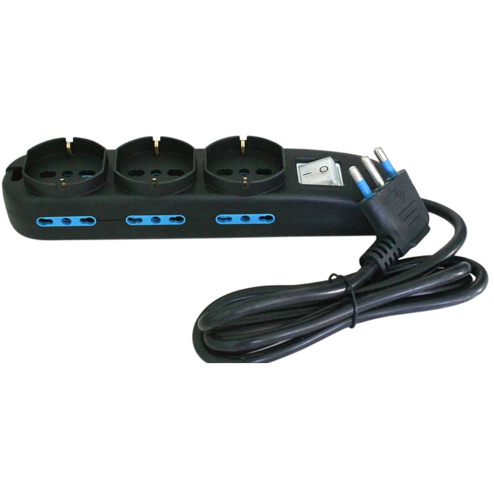 Multipresa 9 posti con 3 uscite polivalenti e 6 bipasso 10/16a lunghezza 1.5mt