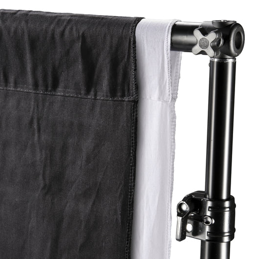 Walimex Set sistema di sfondi largo 120-307 cm, supporto sfondo con asta telescopica, 2 treppiedi per lampada, 2 fondali fotografici in tessuto in bianco e nero e borsa per il trasporto