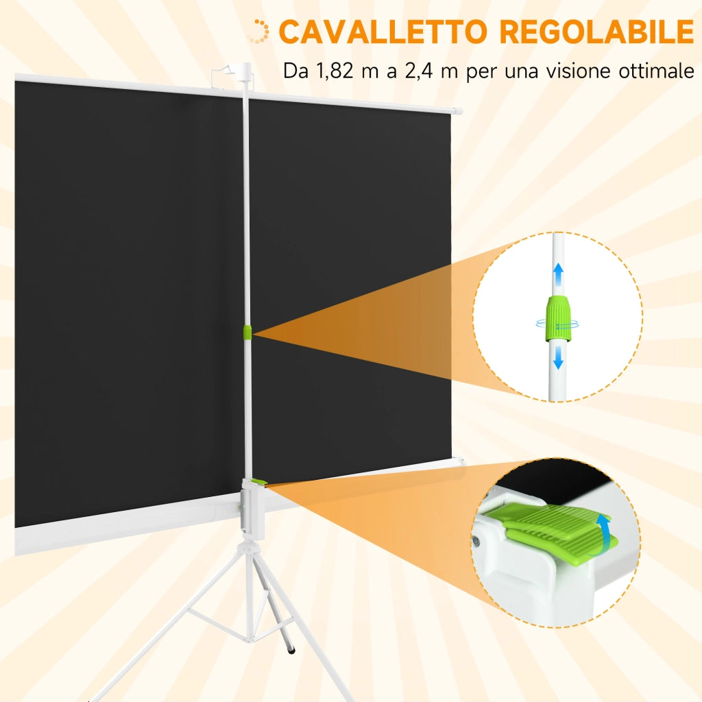 Telo Proiettore da 84 Pollici con Treppiede Regolabile, in Plastica e Metallo, 200x8x118 cm, Bianco