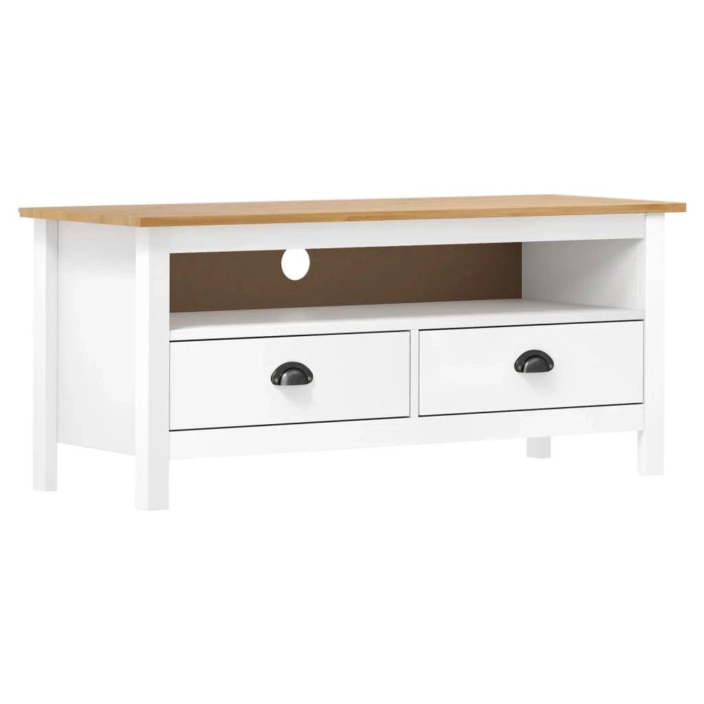 Mobile TV multimediale scaffale TV credenza TV sala da pranzo soggiorno camera da letto Hill Range 110 x 40 x 47 cm legno di pino massiccio bianco 02_0027637