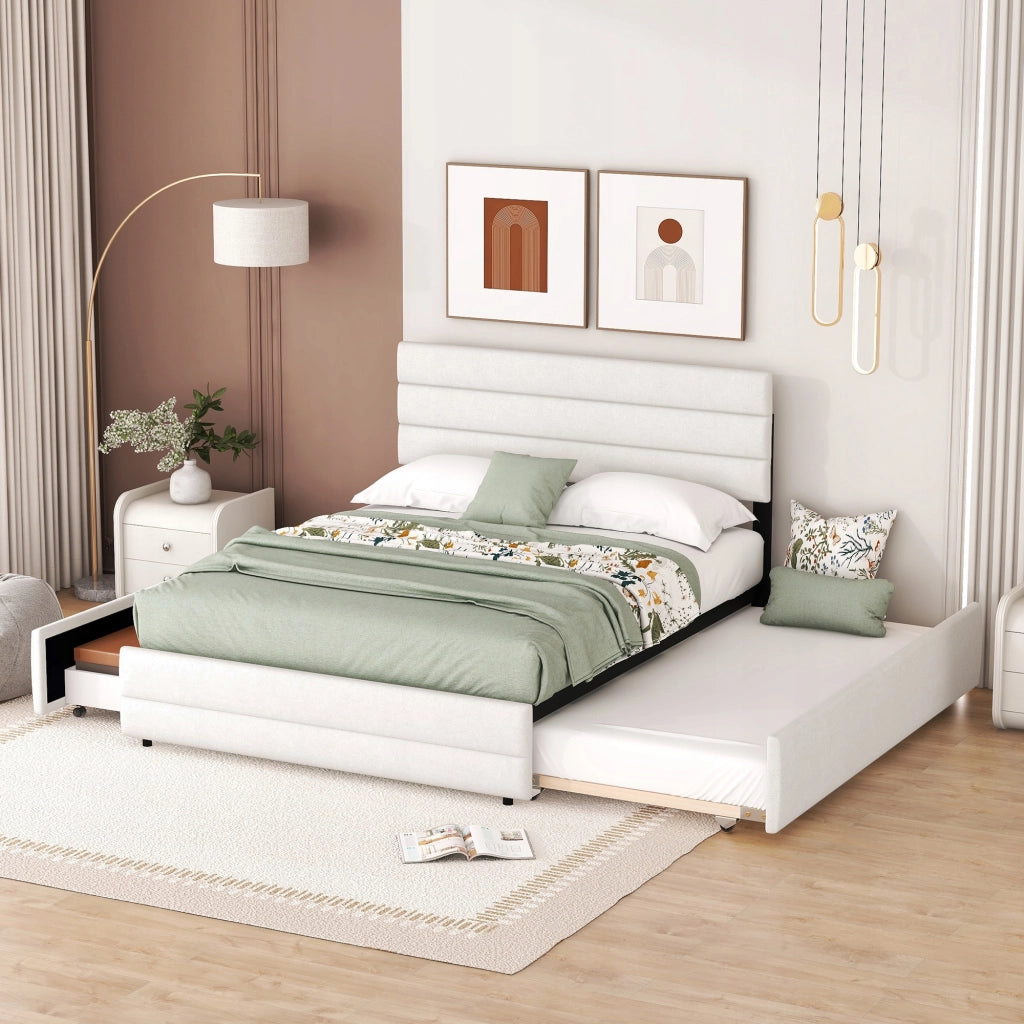 Letto 140x200 - Xylo - Beige con 2 cassetti senza materasso