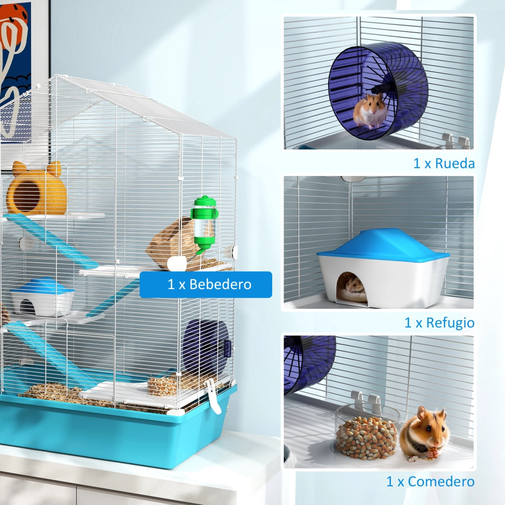 Gabbia per Criceti a 5 Livelli con Piattaforme, Casetta, Rampas e Ruota ¨C Zephmum ¨C 58x36x81cm Azzurro