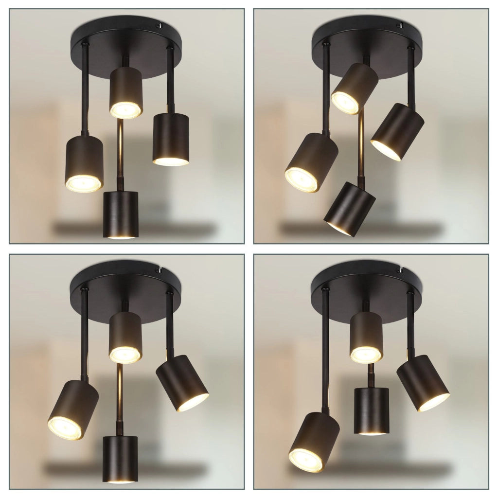 ZMH Lampada da soffitto nera 4 faretti LED GU10 orientabili 350° plafoniera per cucina