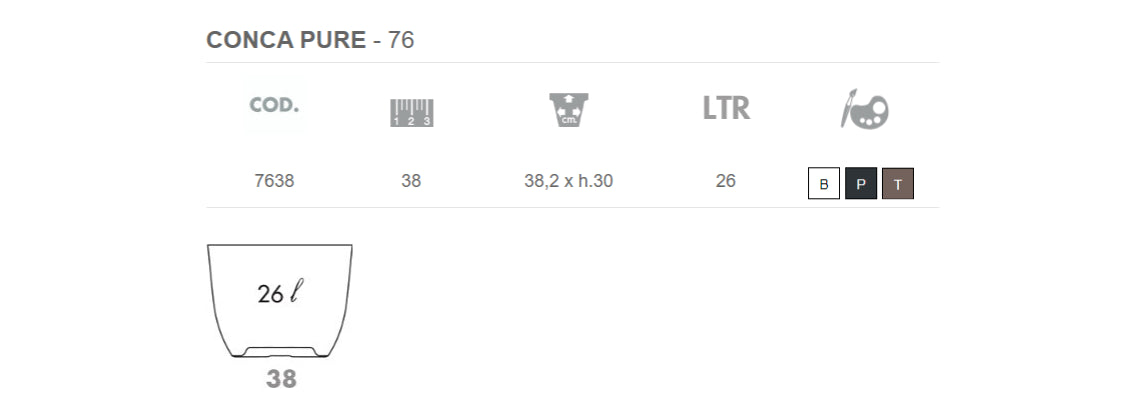 Nicoli vaso rotondo a ciotola Conca Pure in polipropilene, dimensioni diametro cm 38x30h, capacità 26 litri, per interno ed esterno