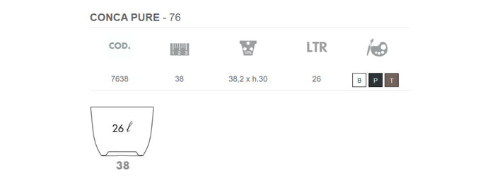 Nicoli vaso rotondo a ciotola Conca Pure in polipropilene, dimensioni diametro cm 38x30h, capacità 26 litri, per interno ed esterno