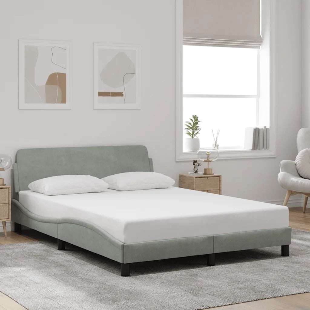 Letto matrimoniale | Letto per adulti | Giroletto Dover Grigio Chiaro 140x190 cm Velluto