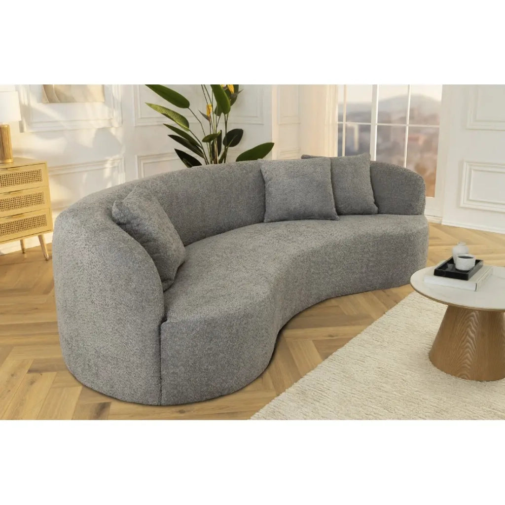Divano destro SOREN grigio scuro – Divano di design in tessuto bouclé con forma arrotondata