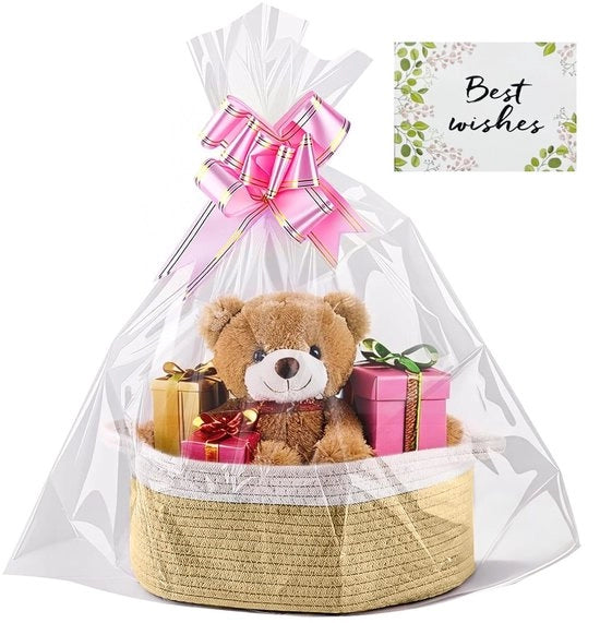 Cesto di Deposito Tessuto a Mano con Maniglie - Cestino per Bagno - Cesto per Cadeau per Festa di Benvenuto Bambino - Dimensioni 30x20x12 cm - Lavabile in Macchina