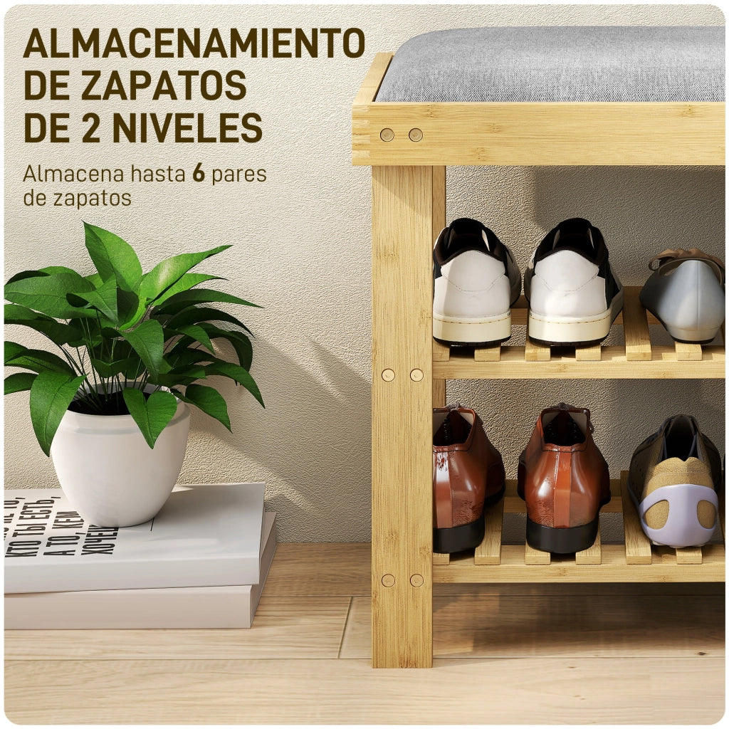 Banco per scarpe in bamb¨´ con cuscino ¨C zephmum ¨C 60x29x49 cm grigio