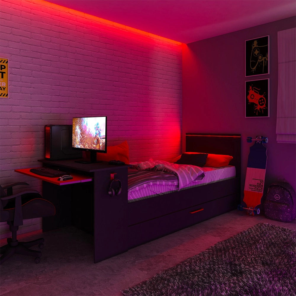 Cameretta con letto estraibile e scrivania antracite e rosso 5040