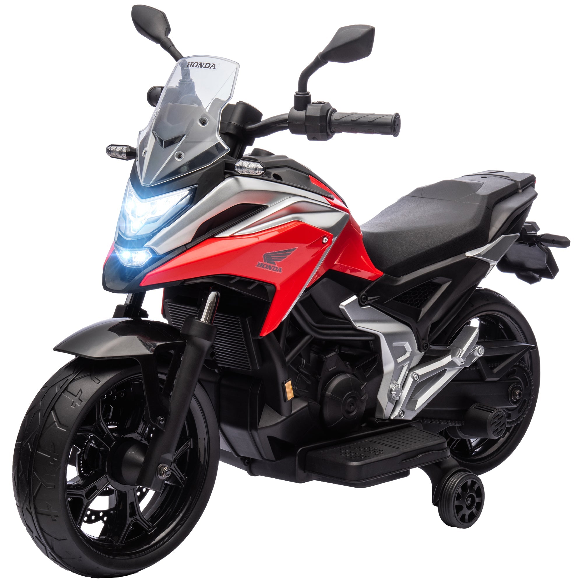 Moto Elettrica per Bambini Licenza Honda con Fari e Rotelle Rosso