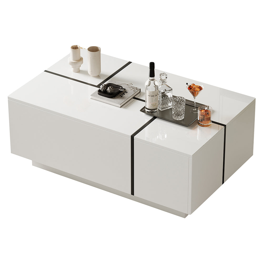 Tavolino-Xylo-100x60x40cm bianco patchwork 4 cassetti