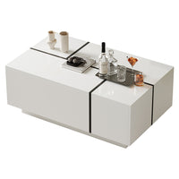 Tavolino-Xylo-100x60x40cm bianco patchwork 4 cassetti