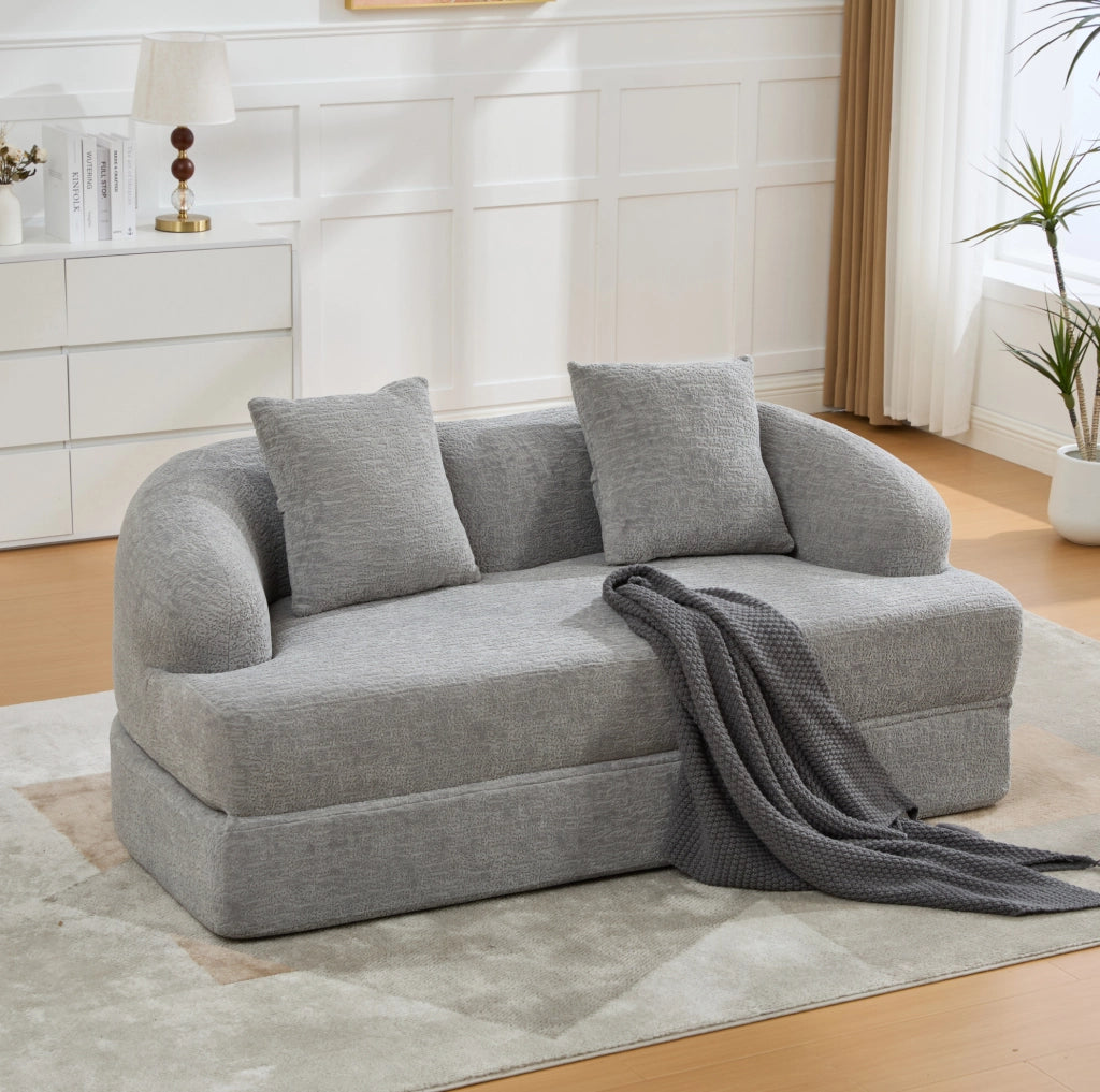 Divano letto 2 posti pieghevole in ciniglia grigio chiaro
