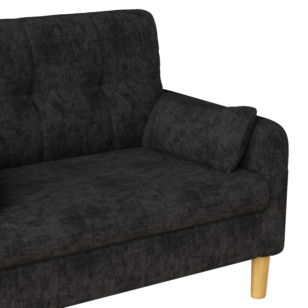 Divano a due posti compatto in chenille con cuscini e tasca laterale, schienale alto grigio 119 × 78 × 85 cm