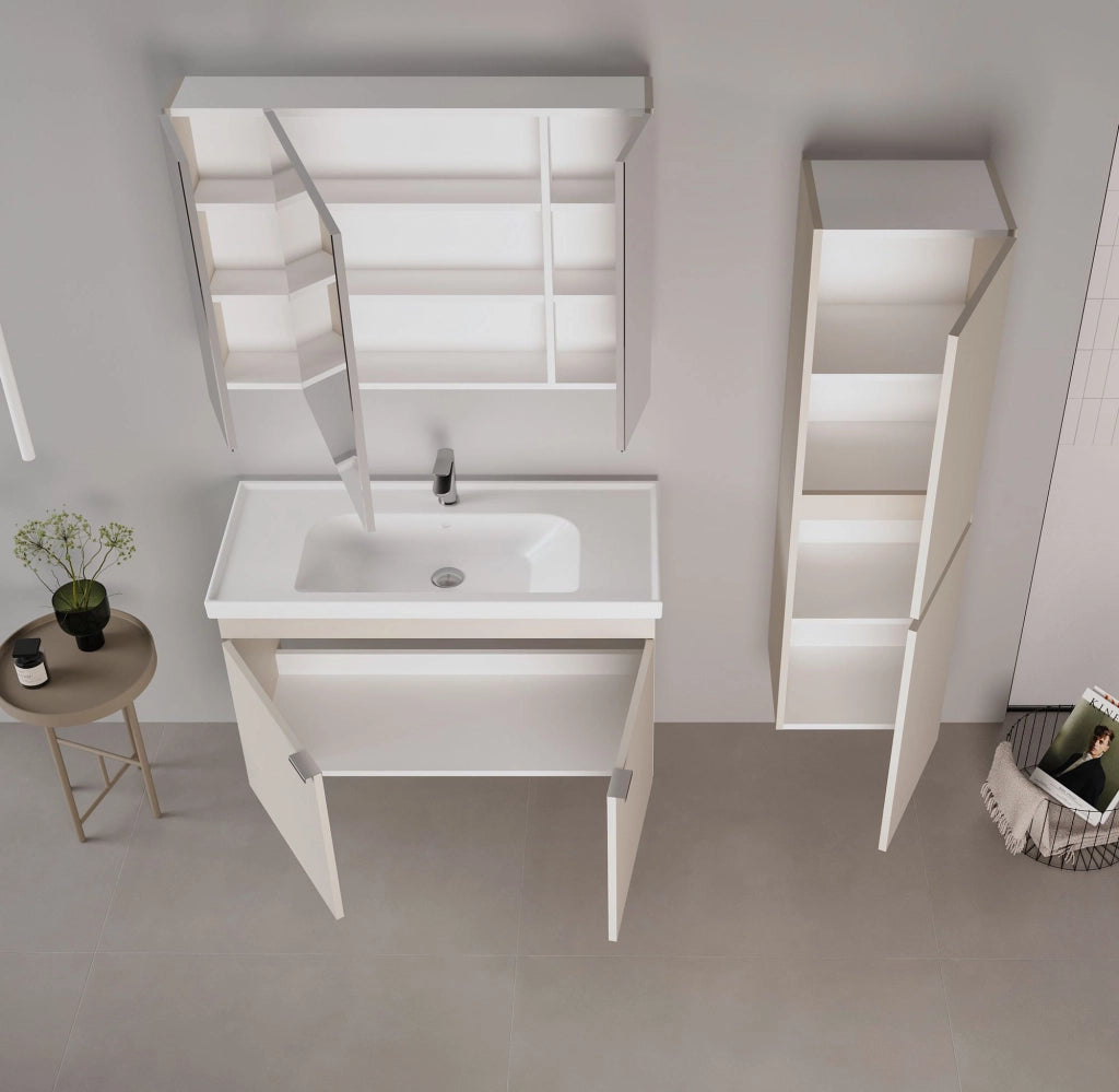 Set mobile lavabo con specchio (2 pezzi) "Desna 100" - 100 x 45 x 58 cm - Bianco opaco