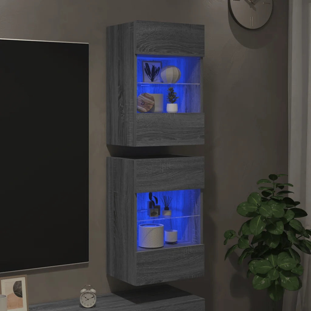 Mobili da parete con luci LED per TV 2pz-Credenza per TV Grigio Sonoma 40x30x60,5 cm