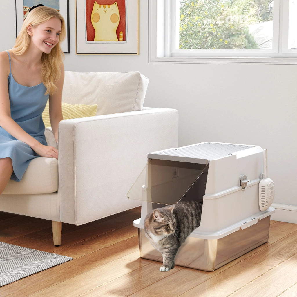 Casetta igienica per gatti XL in acciaio inossidabile ¨C Minimal ¨C 60.2x40.2x43.3 cm, grigio chiaro