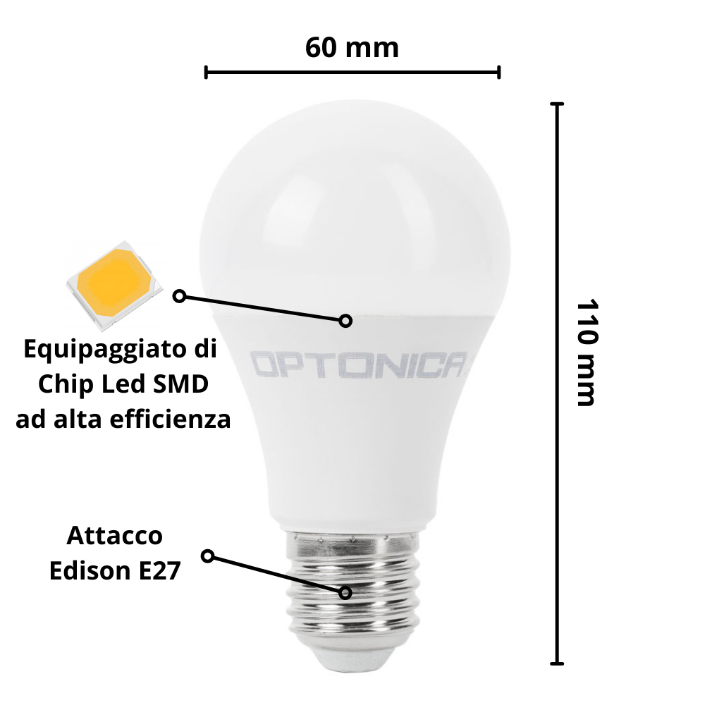 Pack 3 lampadine led attacco e27 potenza 12 watt luce bianco fredda 6000k