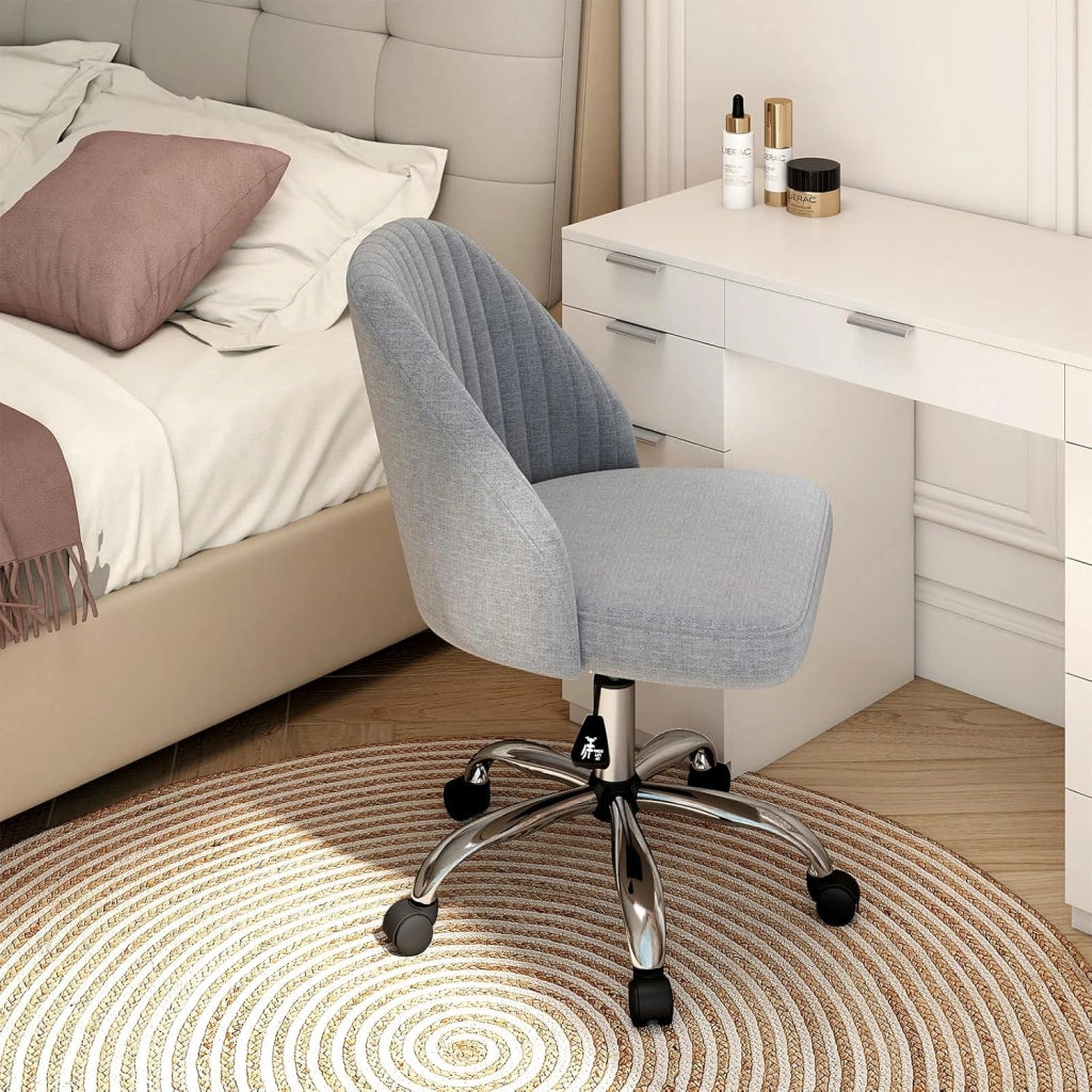Sedia da Ufficio, Sedia da Scrivania Moderna senza Braccioli, con Schienale Curvo e Seduta Imbottita, Regolabile in Altezza con Rotelle Lisce per Camera da Letto (Grigio)
