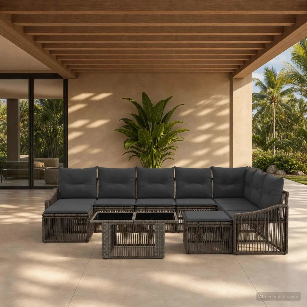 Set Divano da Giardino 10 pz Grigio e Grigio Scuro polyrattan 3437339