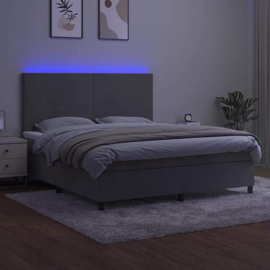 Letto a Molle Materasso e LED Grigio Chiaro 180x200 cm Velluto 3136017