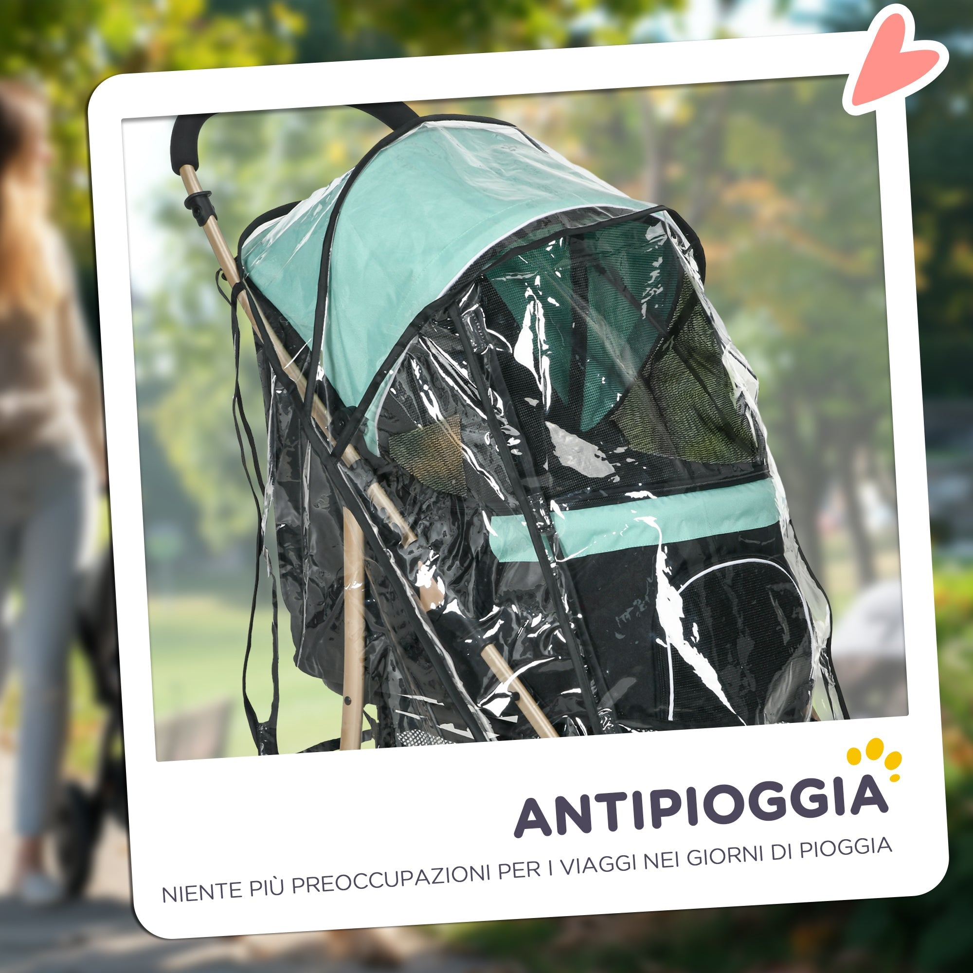 Passeggino per Cani Piccoli Pieghevole con Guinzaglio Integrato Verde
