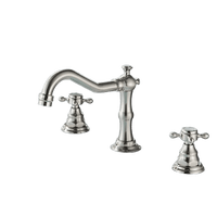 JULIAN | Rubinetto da bagno vintage a 3 fori argento spazzolato | Lavello in acciaio inossidabile retrò premium | Antico miscelatore 2 maniglie