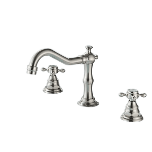 JULIAN | Rubinetto da bagno vintage a 3 fori argento spazzolato | Lavello in acciaio inossidabile retrò premium | Antico miscelatore 2 maniglie