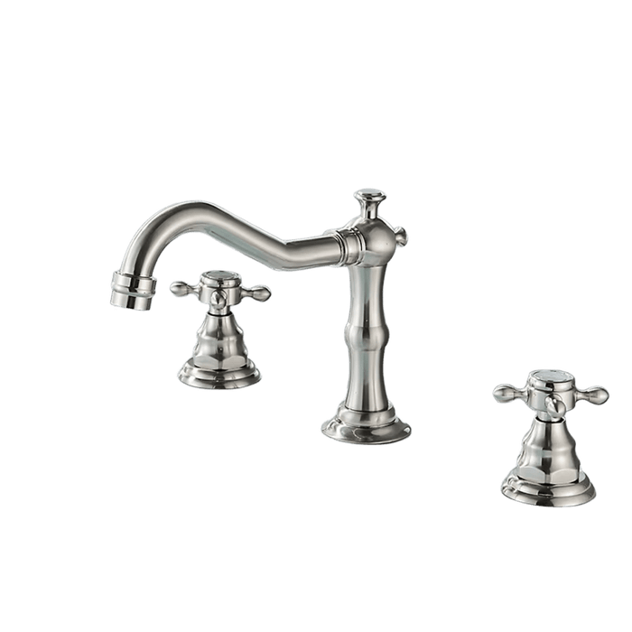 JULIAN | Rubinetto da bagno vintage a 3 fori argento spazzolato | Lavello in acciaio inossidabile retrò premium | Antico miscelatore 2 maniglie