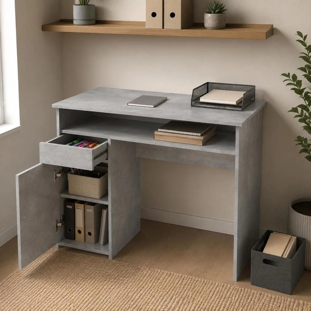 Desk Concrete Grey 90x50x74 Cm Wood Material