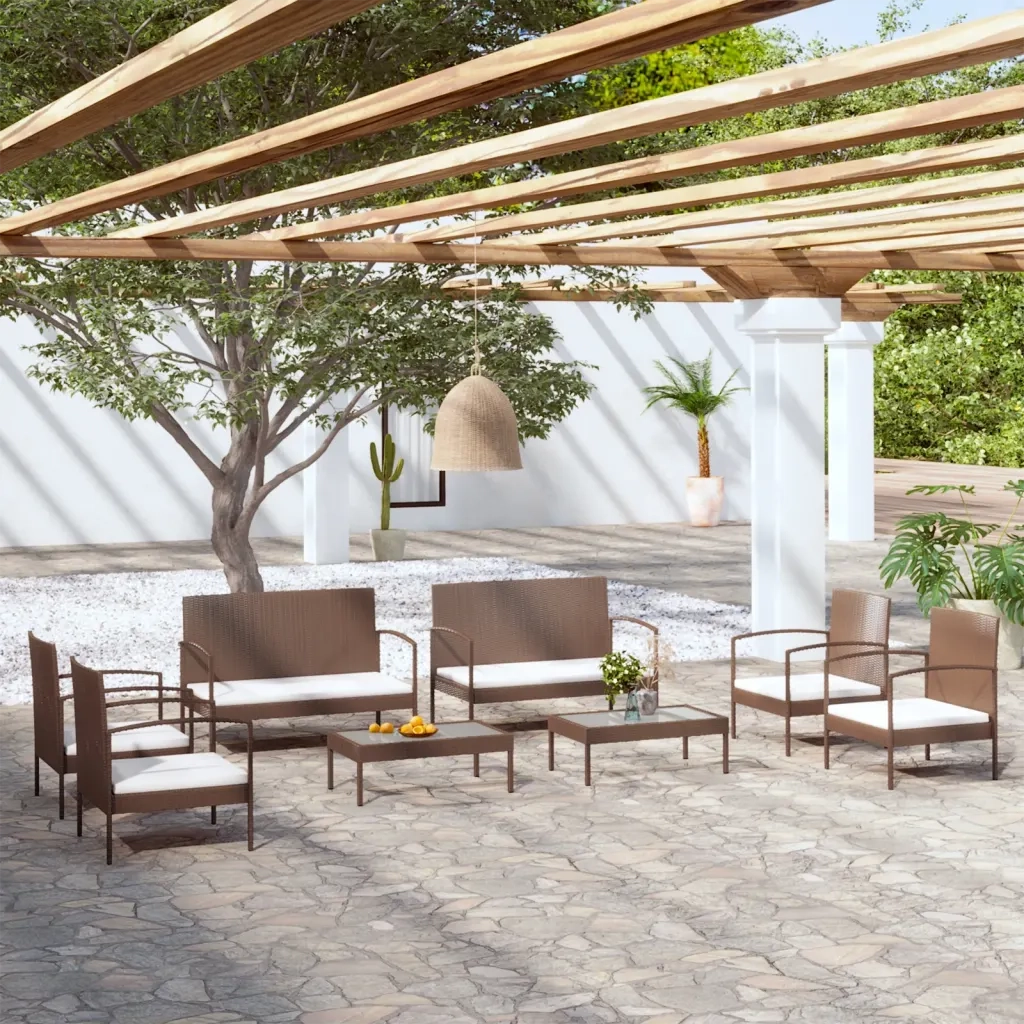 Set Divani da Giardino 8 pz con Cuscini in Polyrattan Marrone 3095965