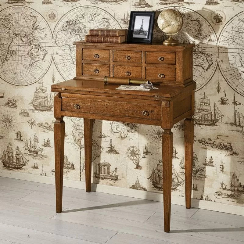 Scrivania in legno arte povera 7 cassetti noce 73x42x98 - Mobili 2G