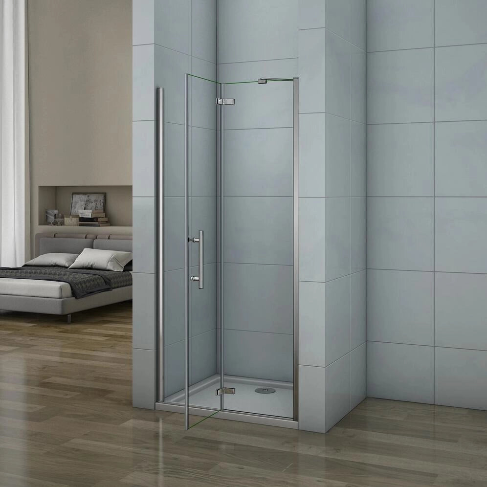 195 cm Porta Doccia per Nicchia Apertura Battente con Barra Stabilizzatrice Vetro 6 mm Temperato Trasparente Anticalcare Larga 76 cm