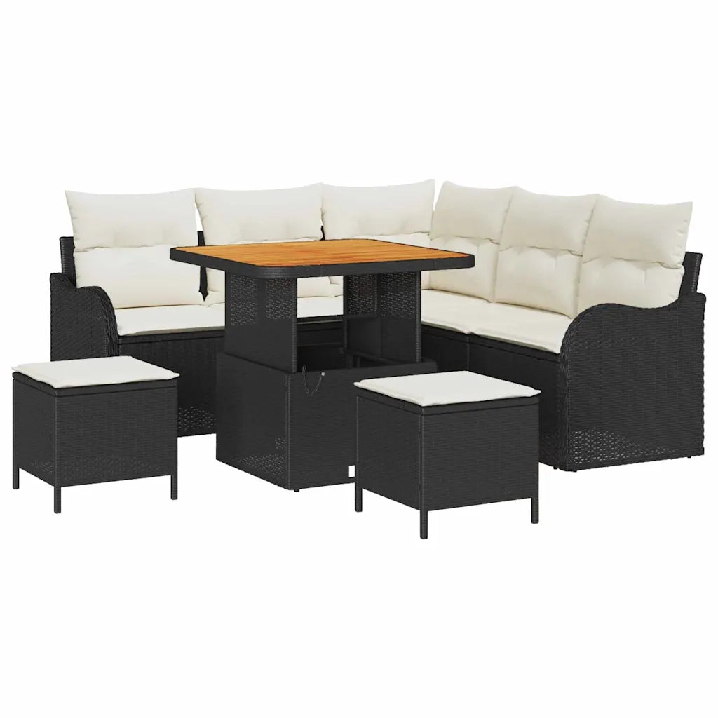 Set Divano da Giardino con cuscino 8 pcs Nero polyrattan