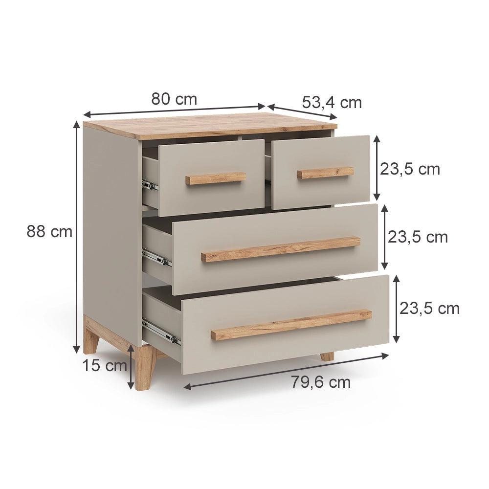 Vitalispa Cassettiera per camera da letto Cashmere/Artigianale 80 x 88 cm con 4 cassetti