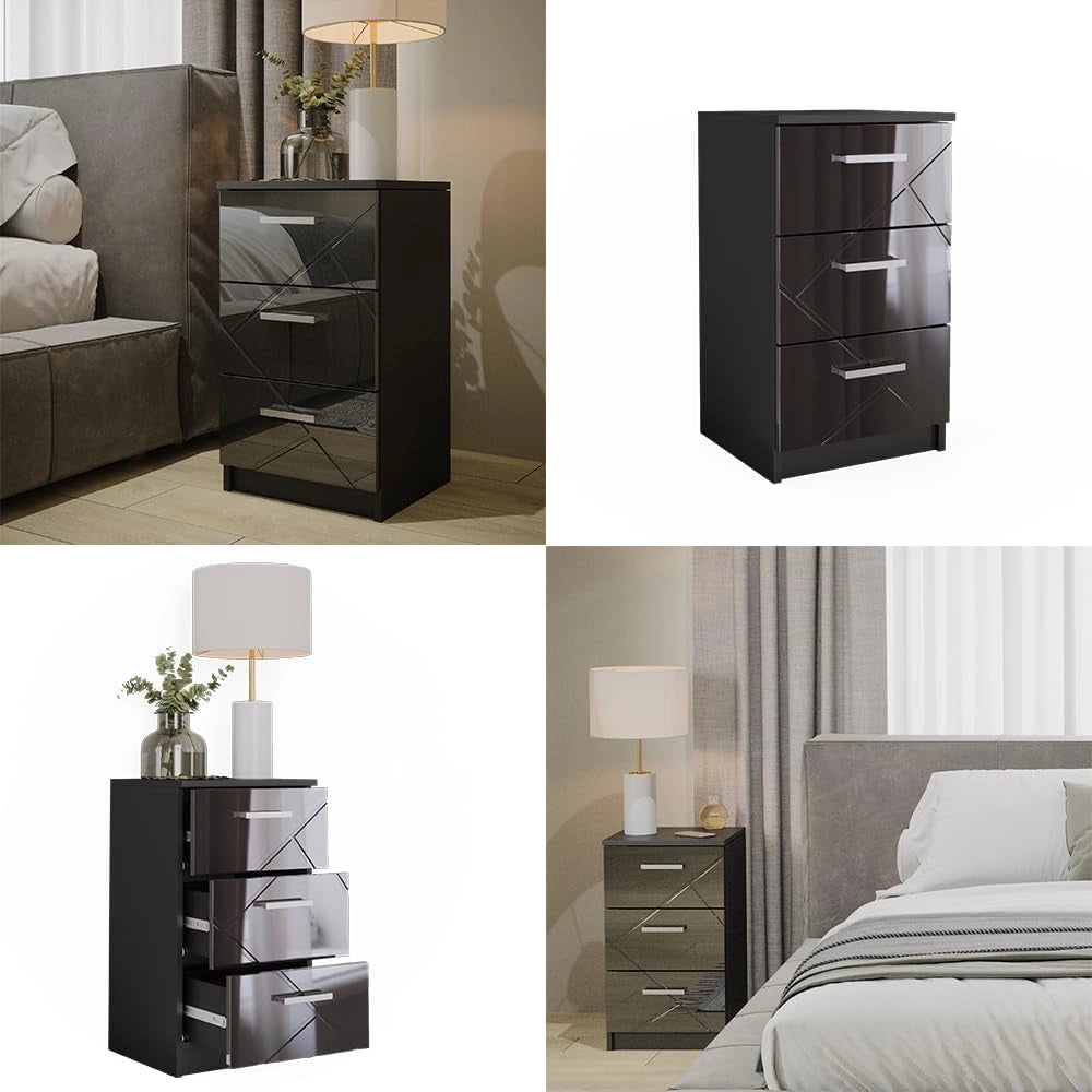 Comodini camera da letto Irma, Nero, 35.5 x 66 cm, adatto per il posizionamento laterale accanto a letti boxspring