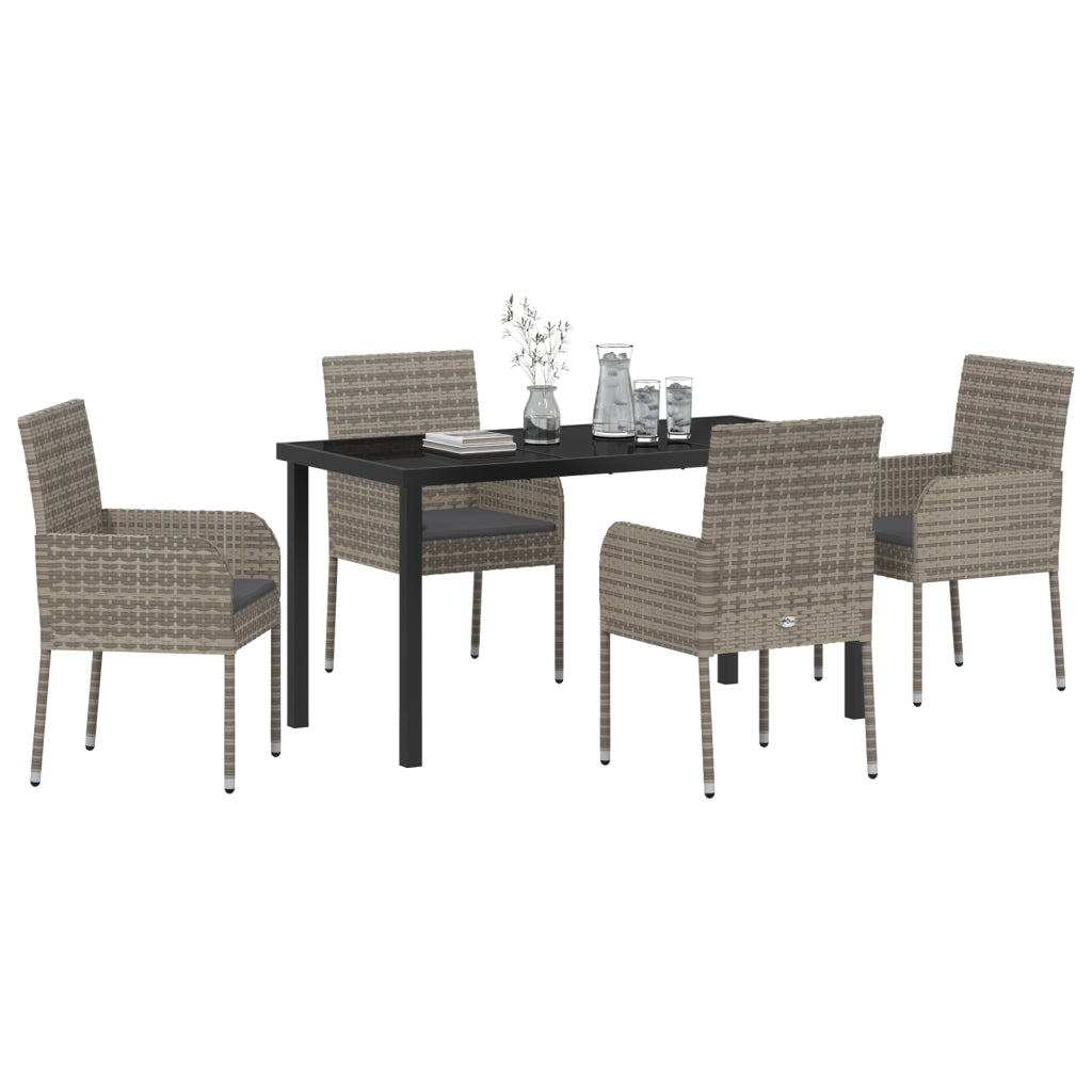 Set da Pranzo Giardino 5 Pezzi con Cuscini Grigio Polyrattan