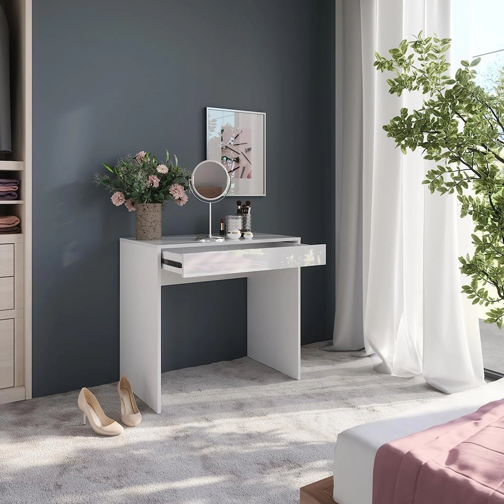 Tavolo da toeletta Sherry, Bianco/bianco lucido, 81.4 cm