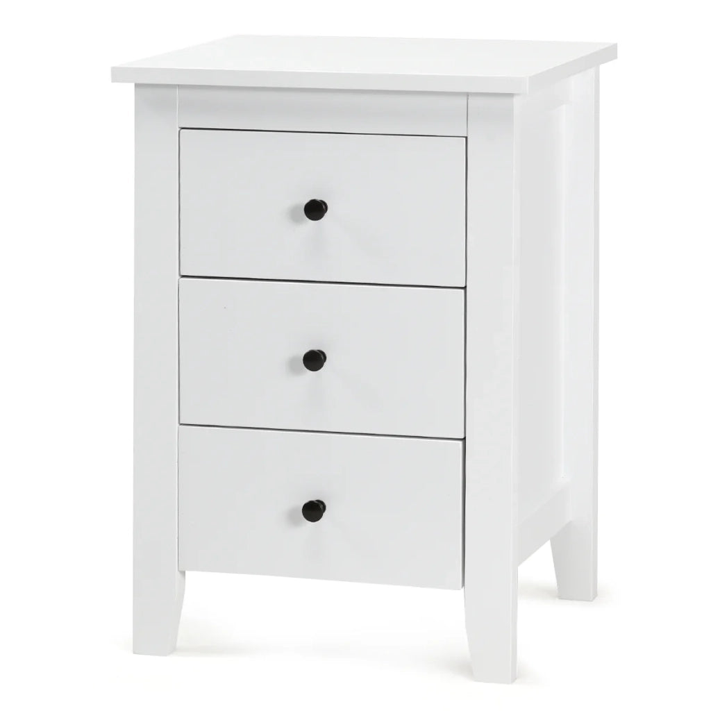 Comodino moderno 46 x 37 x 65 cm con 3 cassetti multifunzionali design elegante in MDF bianco 20_0019219