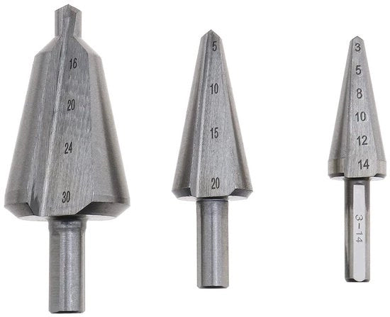 Set di fori per legno e metallo - 3 pezzi - Diverse misure 3-14 mm, 5-20 mm, 16-30 mm - Ideale per forare - Qualità elevata