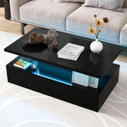 Tavolino da salotto con illuminazione dinamica a LED, tavolino da tè con colori di luce e luminosità regolabili, lucido, moderno tavolino a 2 livelli, 110 x 60 x 40 cm