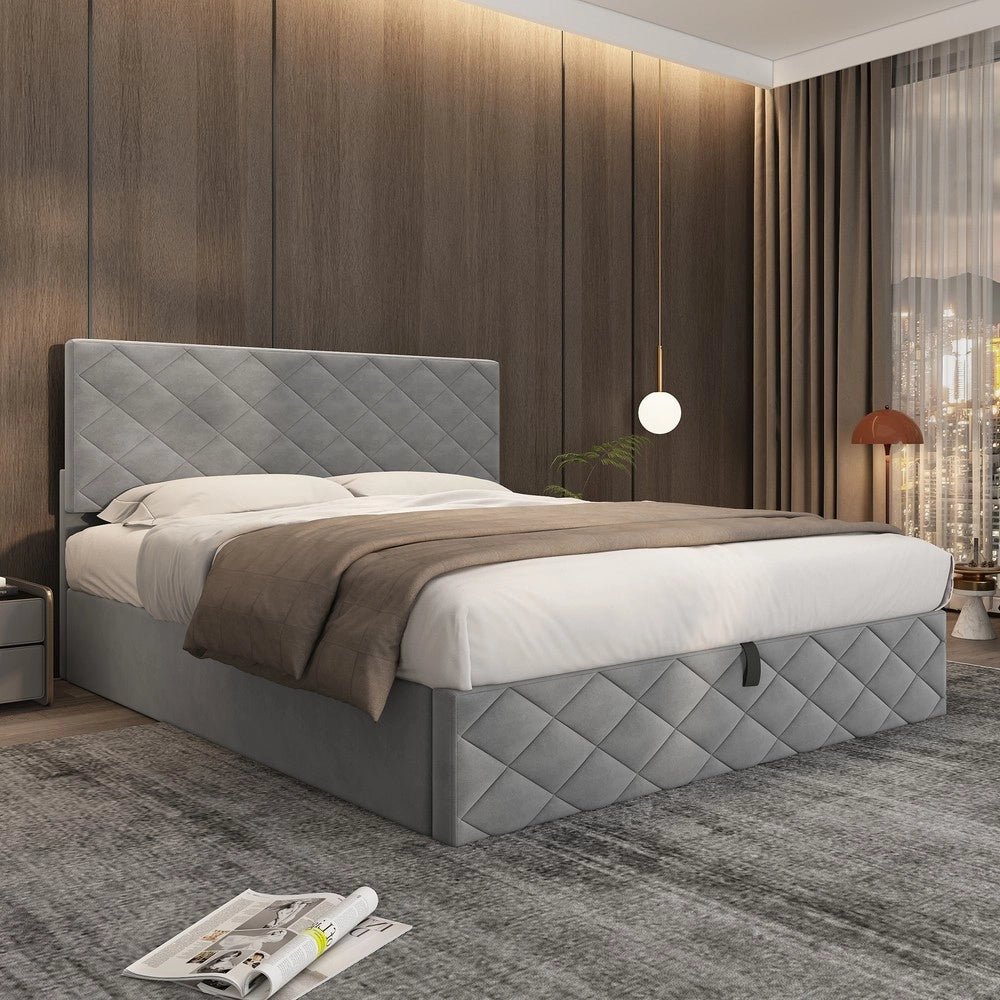 Letto Imbottito Contenitore con Rete a Doghe ¨C Xylo ¨C Grigio 140x200