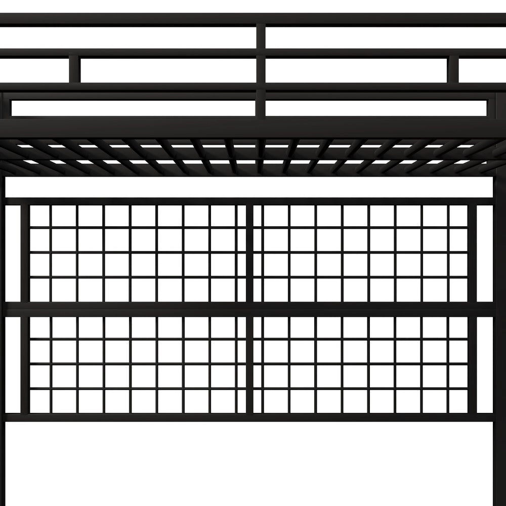 Letto a Soppalco con LED e Armadio ¨C Xylo ¨C Struttura Metallo, Nero, 90x200